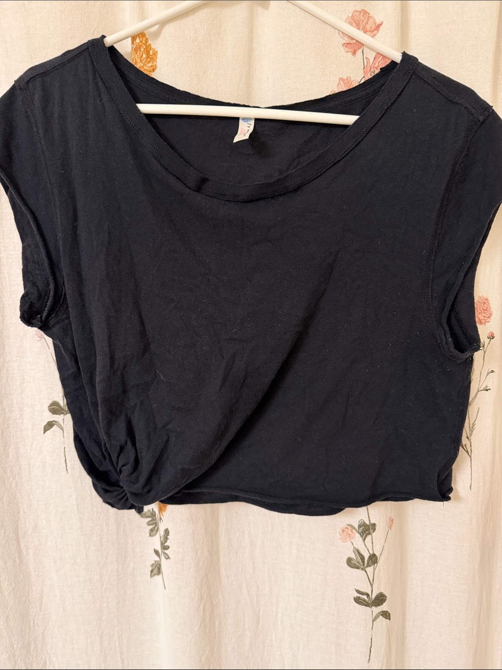 FP Movement by Free People Black Cropped Tee with knot r side/rolled sleeves
